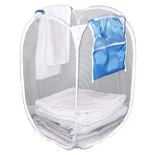 Clorox Pop Up Laundry Basket - Lightweight Mesh, 23?x14? | Antimicrobial Protection from Bacteria and Odors | Collapsible Easy Storage | Portable, Folding Clothes Hamper with Side Pocket, White