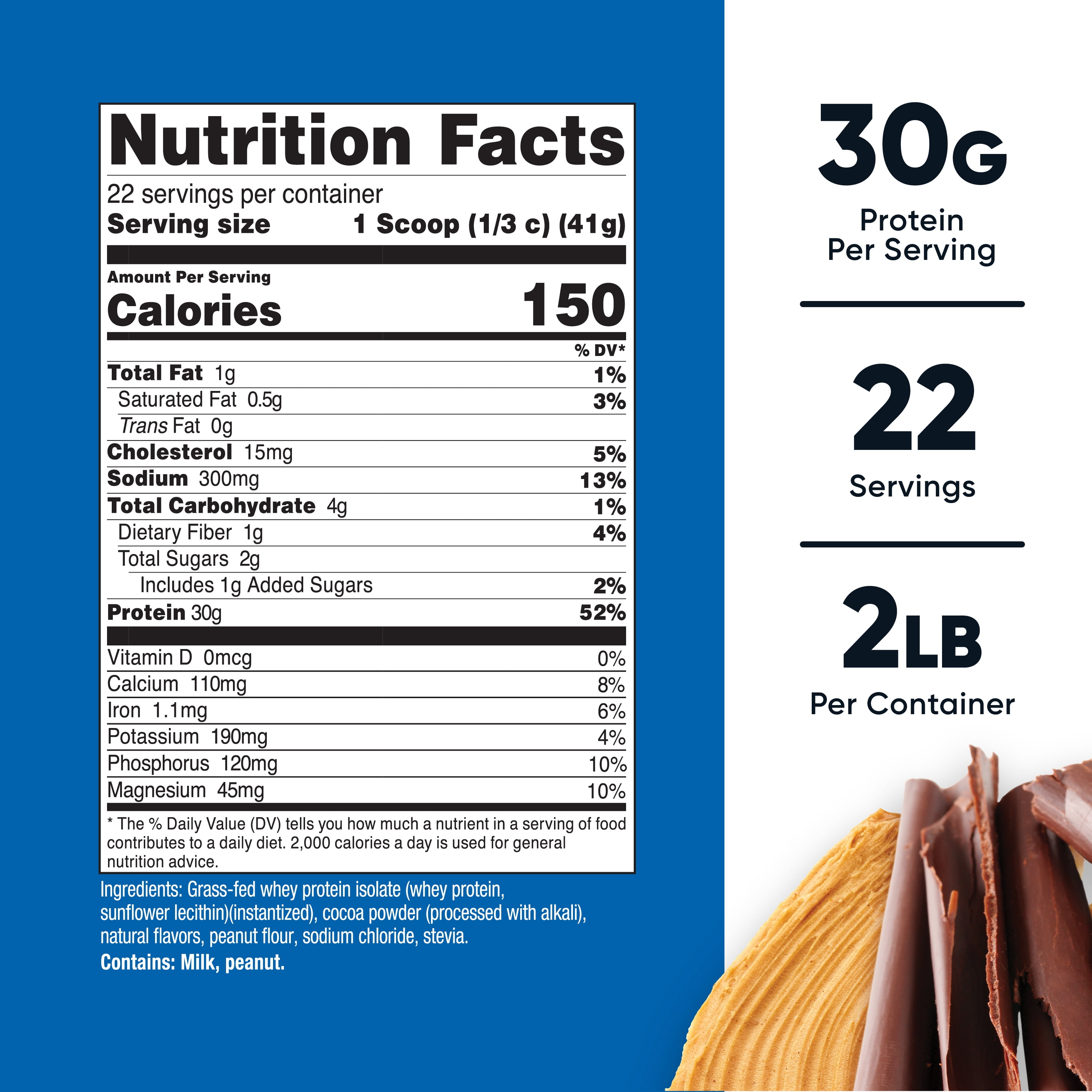 Nutricost Grass-Fed Whey Protein Isolate Powder (Chocolate Peanut Butter) 2LBS - Non-GMO, Gluten Free, Natural Flavors