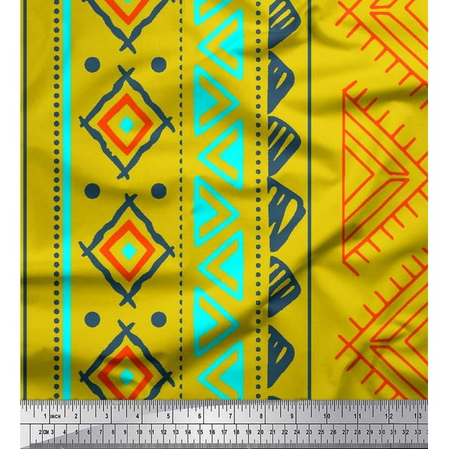 Soimoi Tissu Crêpe Polyester Aztec Géométrique Décor Tissu Imprimé au Mètre 52 Pouces de Large