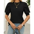 thumbnail image 6 of Cogild Puff Sleeves Sweaters for Womens Short Sleeve Crew Neck Oversized Sweaters Tops Solid Color, 6 of 9