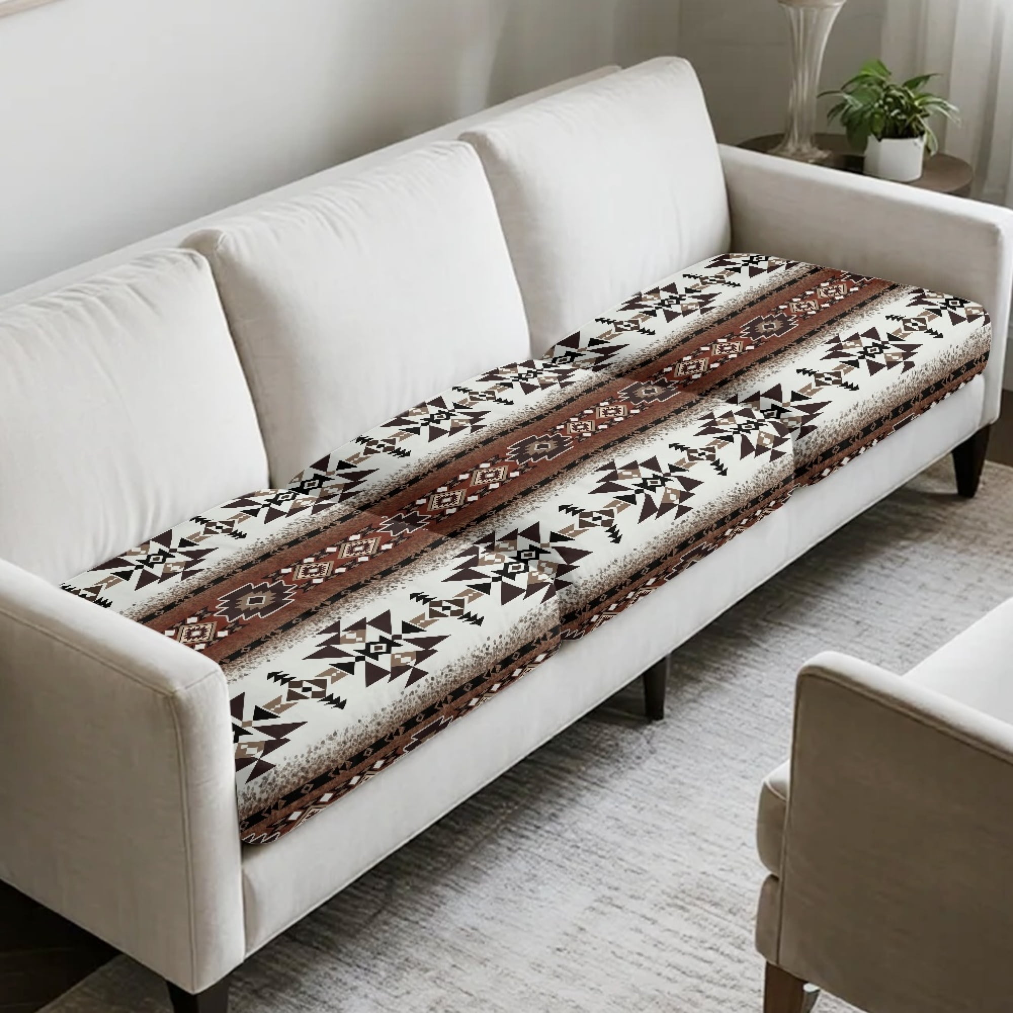 TSOVTHRID Aztec Tribal Geometric Print Sofa Cushion Cover, Anti Slip Couch Cover Cushion Slipcover with Elastic Bottom for Chair Loveseat Sofa Seat Slipcover Protector, 24x24 Inch