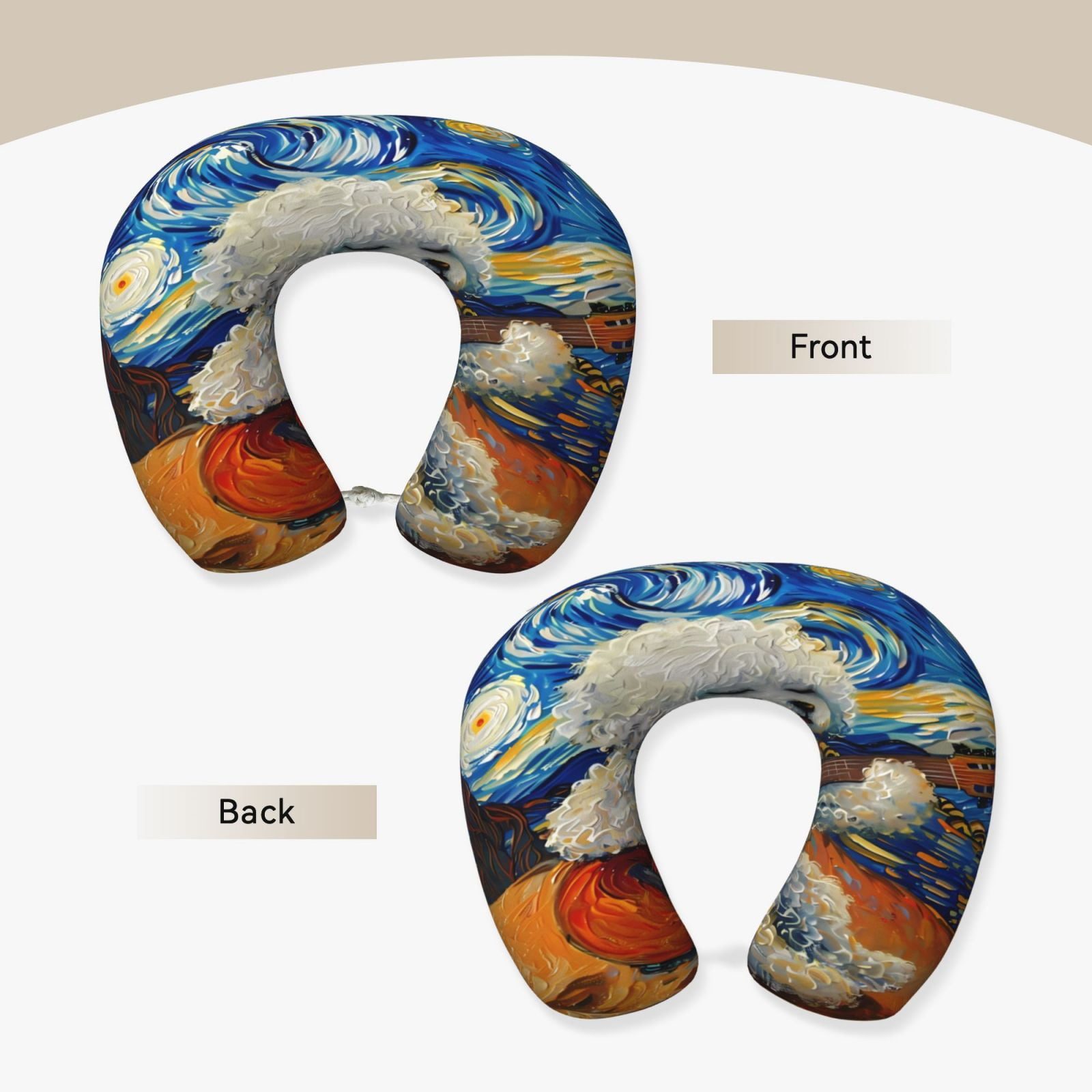 Xecao Dog Guitar Starry Night Print Memory Foam Cervical Neck Pillow Versatile U-Shaped Pillows for Home,Office,Camping,Travelling,Soft Washable Cover