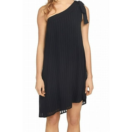 Pleated Shift Dress - CeCe NEW Deep Black Women's Size 6 Pleated One Shoulder Shift Dress