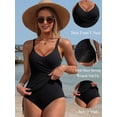 thumbnail image 3 of Asoul Twist V Neck One Piece Swimsuit for Womens Tummy Control Swimdress Monkini Swimwear Tie Side Mesh Bathing Suits, 3 of 9