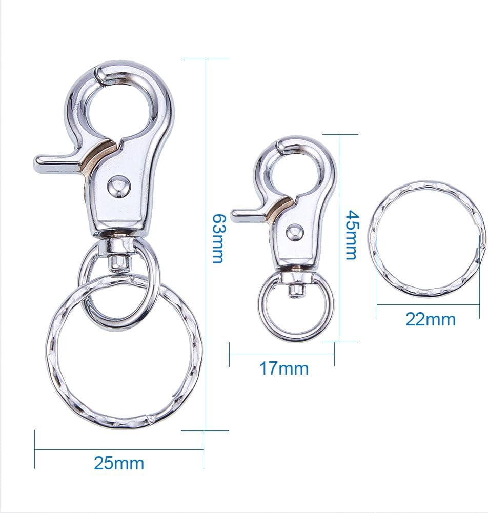 20 Pcs Iron Swivel Lobster Claw Clasps Snap Hook with Key Ring 63x25mm Platinum