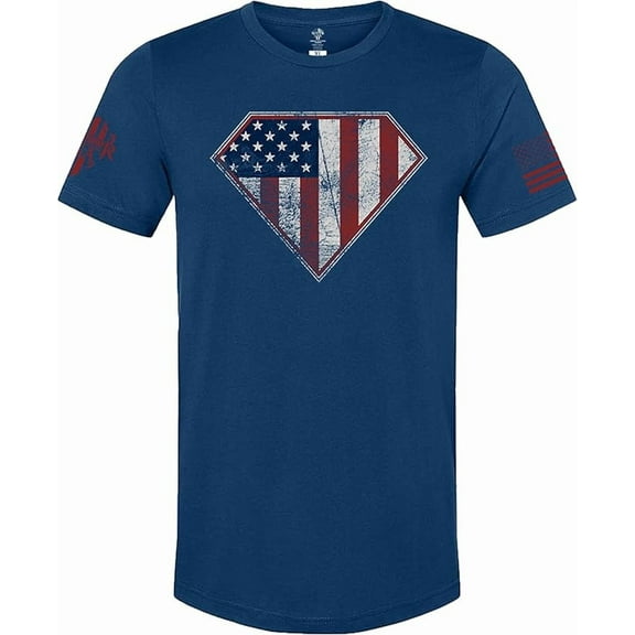 American Flag Shield T-Shirt Navy Blue, Cotton Blend, Screen Printed in The USA, Regular Fit, XX-Large