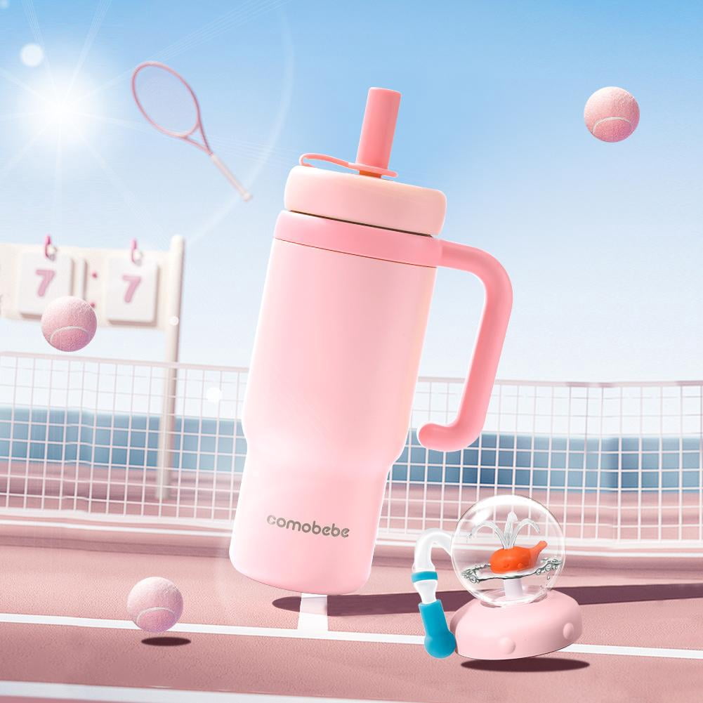 24oz Stainless Steel Whale Fountain Tumbler With Handle Two Lids, With Fun Fountain Effect, Insulated Whale Water Bottle With Handle, Drinking Cup With Whale Squirt for Kids, Teens, And Adults