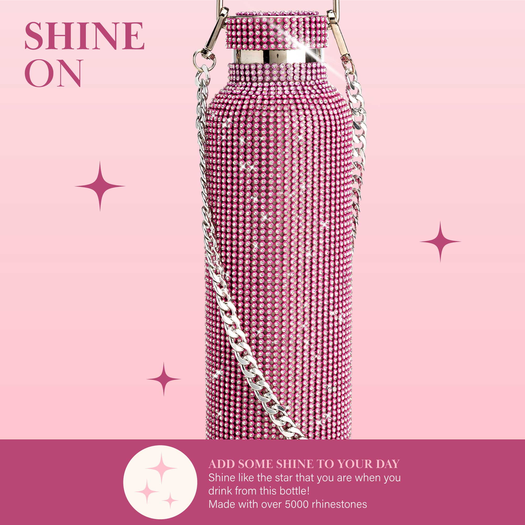 Genuine Paris Hilton Water Bottle Silver Rhinestone Stainless