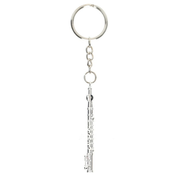 Llavero de flauta, llavero de metal, regalo, decoración, instrumento musical, adorno plateado