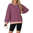 thumbnail image 4 of Cueply Sweatshirt for Women Oversized Striped Long Sleeve Crew Neck Casual Loose Pullover Sweaters Tops, 4 of 7
