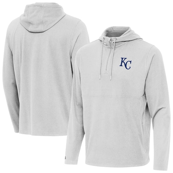 Men's Antigua Gray Kansas City Royals Connected Quarter-Zip Pullover Hoodie