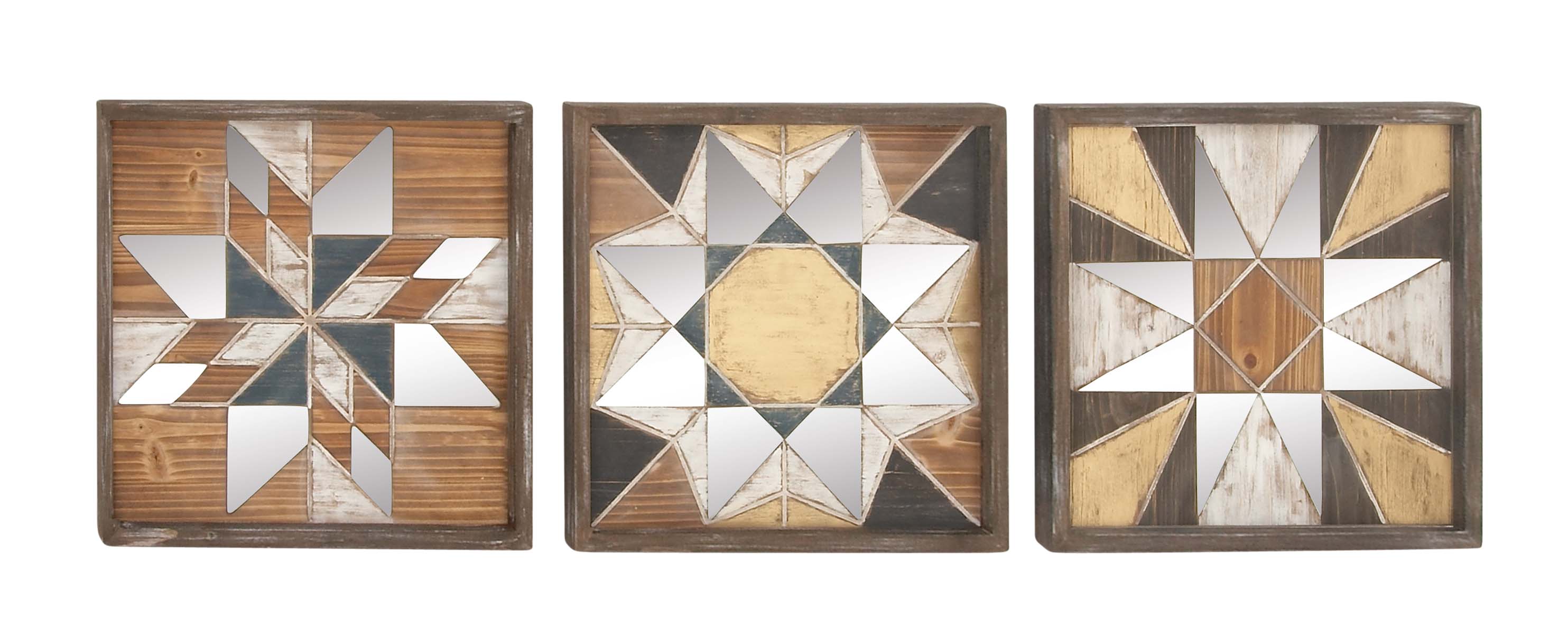 Decmode Farmhouse 15 X 15 Inch Wooden Lattice Wall Decor, Brown Set