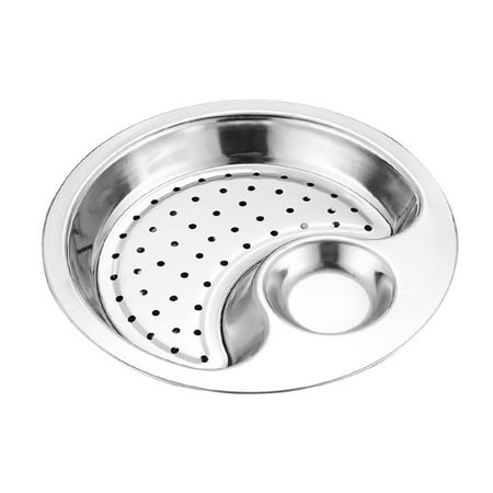 

New Stainless Steel Double Layer Dumpling Plate with Sauce Tray Round Dishs with Detachable Drain Holder Kitchen Supply 28cm