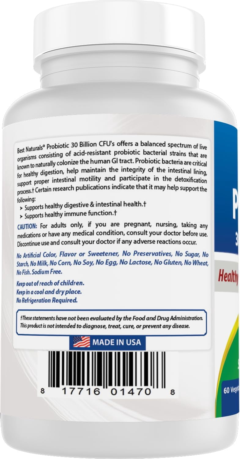 (2 pack) Best Naturals Probiotic 10 Strains & 30 Billion CFU Intestinal Flora 60 Vegetarian Capsules | Shelf Stable probiotic