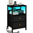 thumbnail image 1 of Black Nightstand with Outlet and LED Lights, Modern Bedside Table with Drawers, Small Night Table for Living Room, Bedroom, 1 of 5