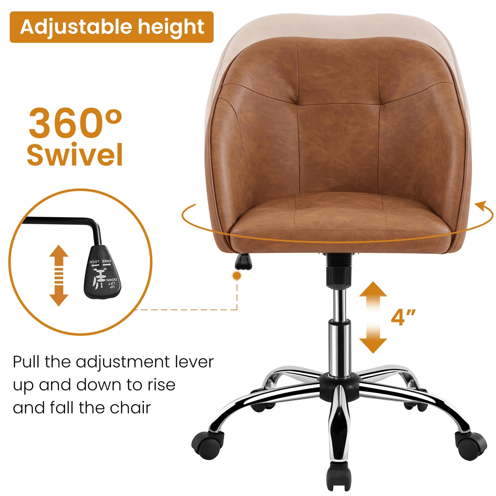 Alden Design Adjustable Swivel Velvet Desk Chair for Home Office, Retro Brown