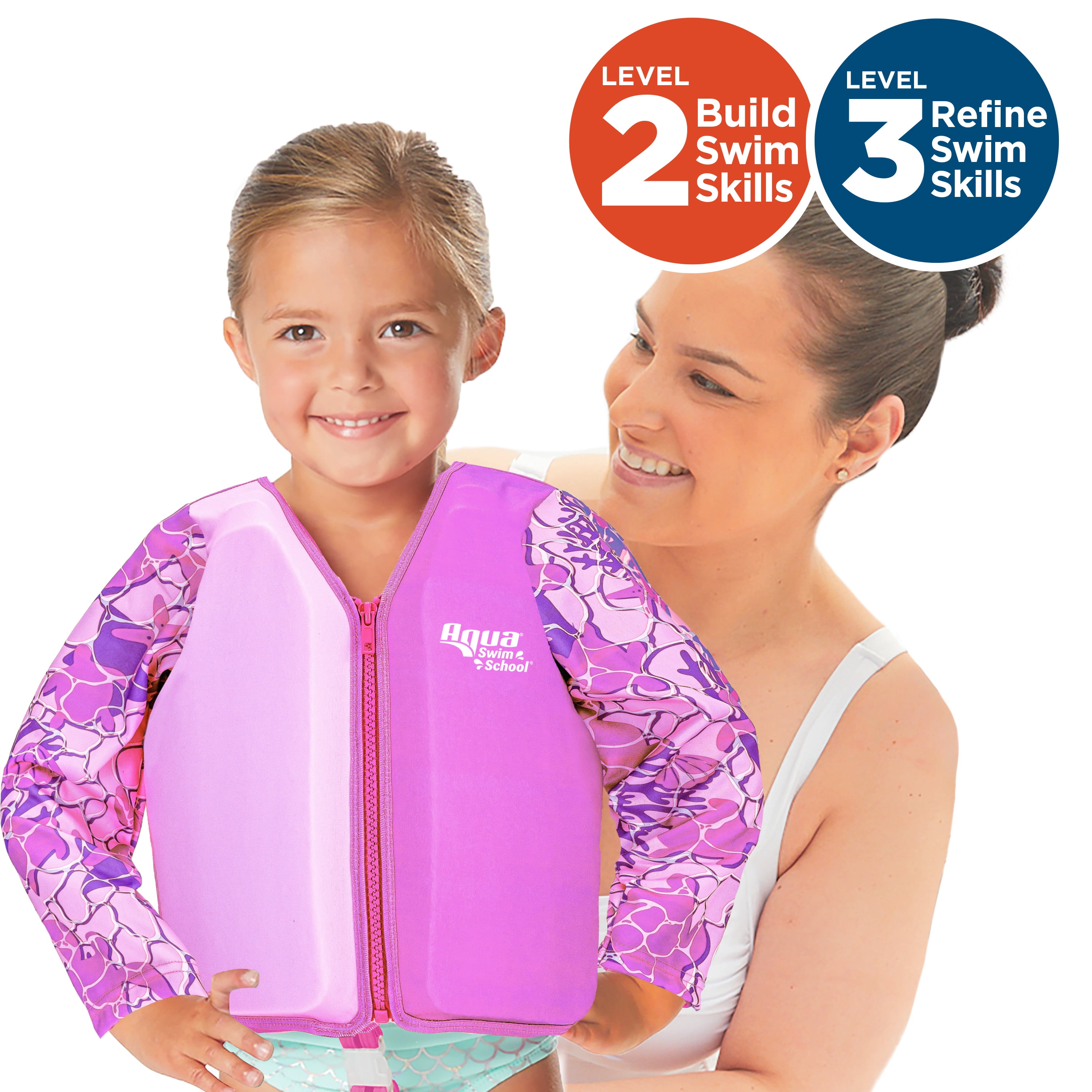 (2 pack) Aqua SwimSchool Grow-with-Me Swim Vest, Ages 3-6, Pink Turtle
