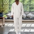 thumbnail image 2 of Nokdvo Mens Sweat Suits 2 Piece Set Sherpa V Neck Baggy Jacquard Sweatshirt Fall Winter Drawstring Solid Color Long Sleeve Casual Sweatsuits with Pockets,White 3XL, 2 of 5