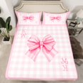 thumbnail image 2 of Manfei Princess Pink Ribbon Twin Sheet Sets for Girl, Cartoon Monogrammed K Twin Fitted Sheet, Buffalo Plaid Flat Sheet, Luxury Bedroom Decor, 3 Pieces, 2 of 7