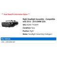 thumbnail image 2 of Right Headlight Assembly - Compatible with 2016 - 2018 BMW 320i 2017, 2 of 2