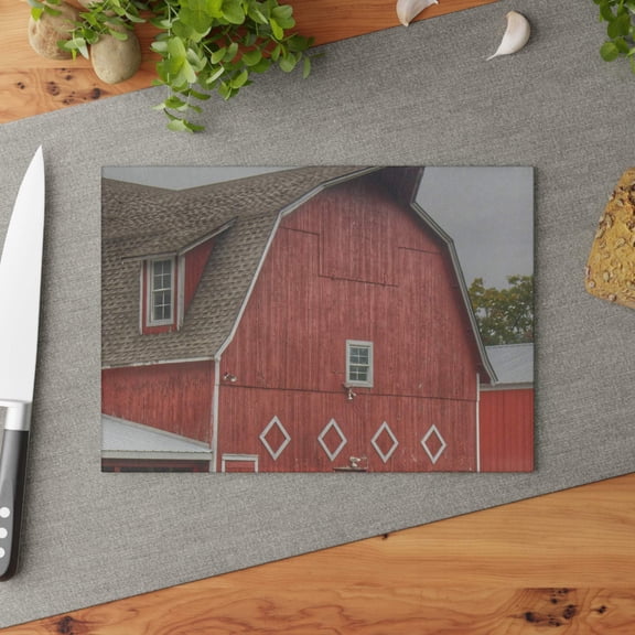 U R There Photography Brauer Road Red Rustic Farmhouse Tempered-Glass Cutting Board 8"x 11"
