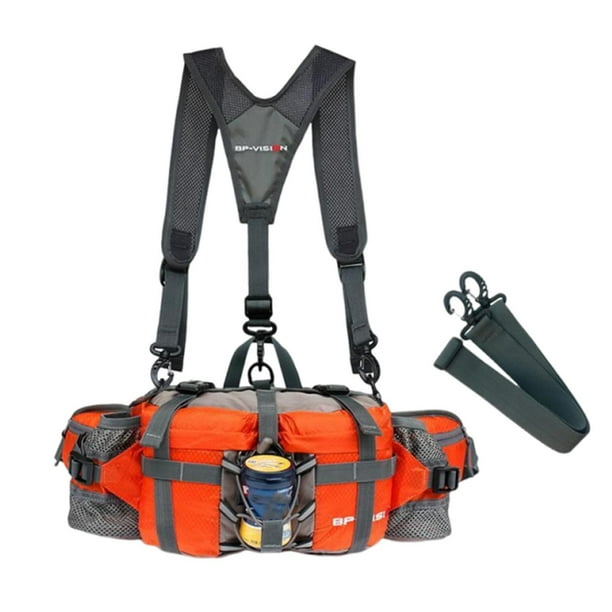 Apmemiss Hiking Fanny Pack with Water Bottle Holder & Double Shoulder Straps, Hiking Essentials for Men Women Waterproof Outdoor Waist Bag, Lumbar Backpack for Fishing Hunting Running Sports