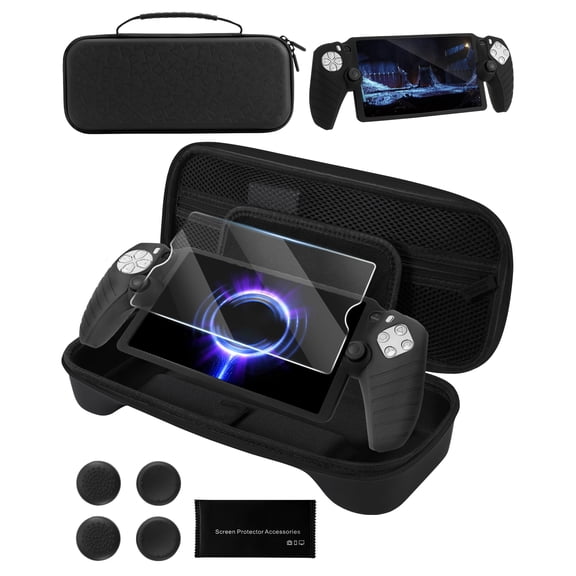 Funlab 4 in 1 Accessory Kit for Playstation Portal Compatible with Ps Portal Accessory Kit, Ps5 Portal Carrying Case with Case/Protective Film/Thumb Clip - Black