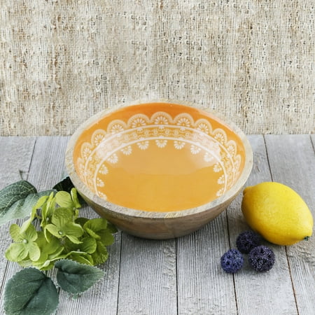 Pioneer Woman 7  Yellow Wood/Enamel Salad Bowl  set of 2