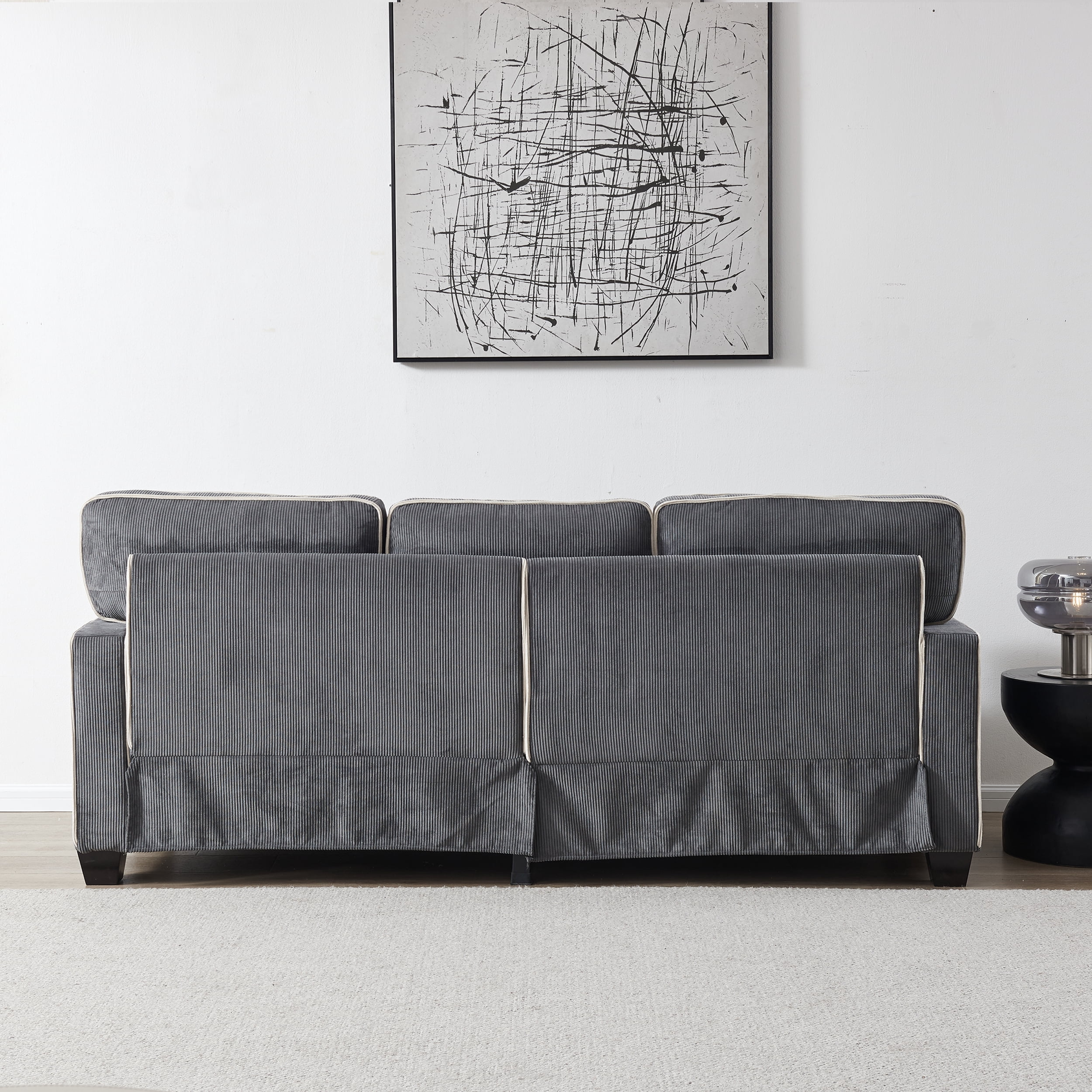 DEALTOPS Modern Sectional Sofa Corduroy Upholstered Sleeper Sofa Couch 3 Seater Sofa Chair for Living Room - Gray