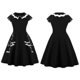 thumbnail image 3 of Women Halloween Short Sleeve Keyhole Swing Midi Dress Bat Spider Web Embroidery Vintage Gothic Punk Cosplay Party Clubwear 3XL-, 3 of 5