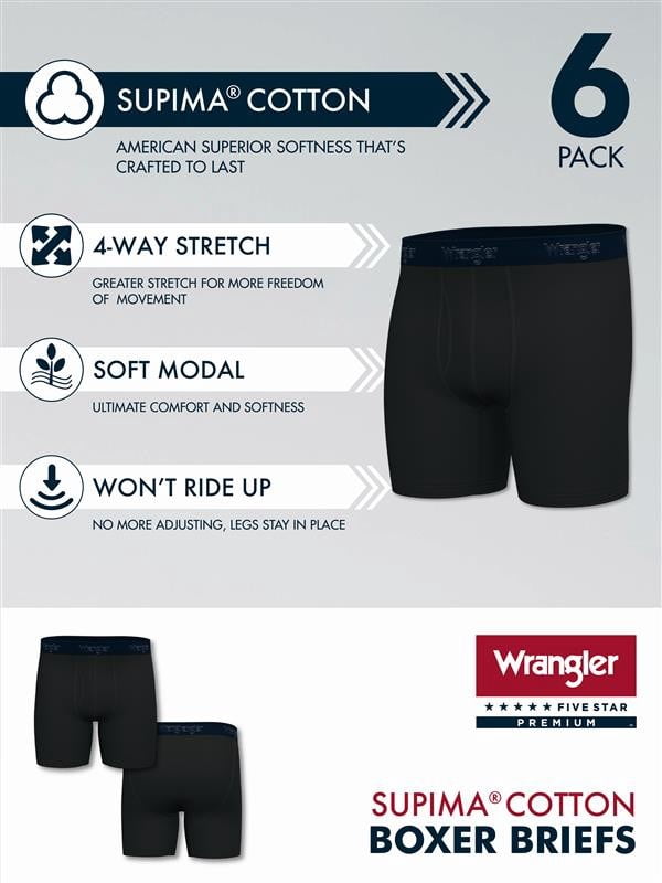 Wrangler Men’s Supima ComfortFlex Stretch Boxer Briefs, 6-Pack