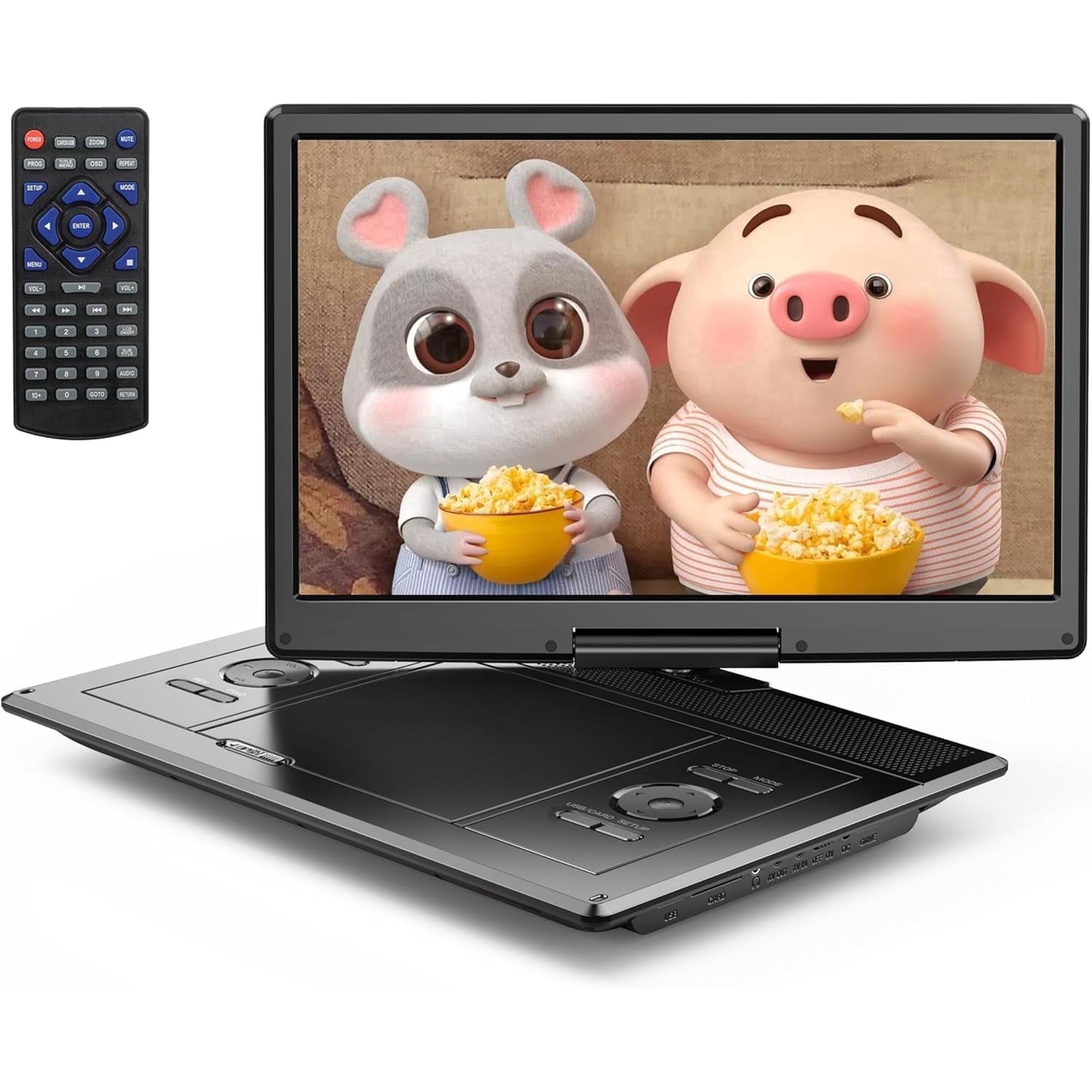 CocoBear 15.5" Portable DVD Player for Car with Swivel Screen, Built-in Battery 4-6H, 270° Rotation, Car Charger Included, Kids Travel Entertainment Player Black