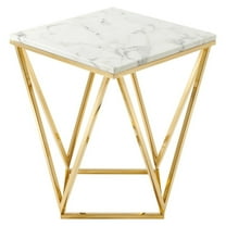 Modway Vertex Gold Metal Stainless Steel End Table in Gold White