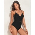 thumbnail image 3 of Hilor Women's Wrap One Piece Swimsuit V Neck Swimwear Surplice Mesh Tummy Control Bathing Suit, 3 of 8