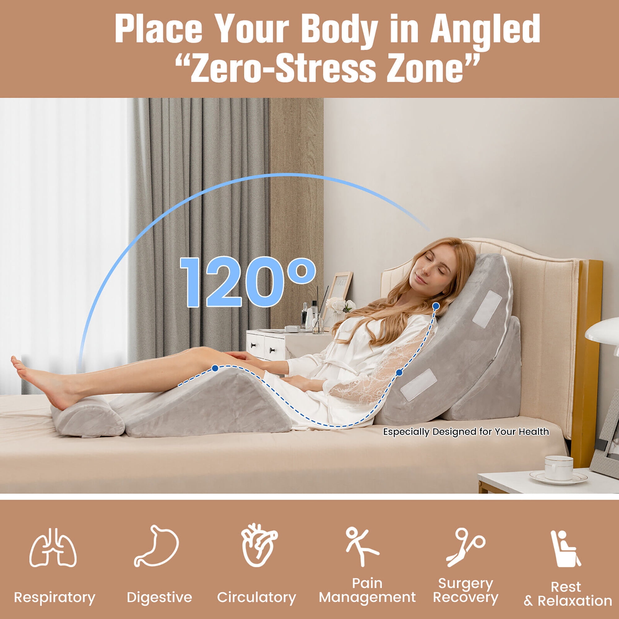 Gymax 4PCS Orthopedic Bed Wedge Pillow Set Post Surgery Memory Foam for Back Neck Leg