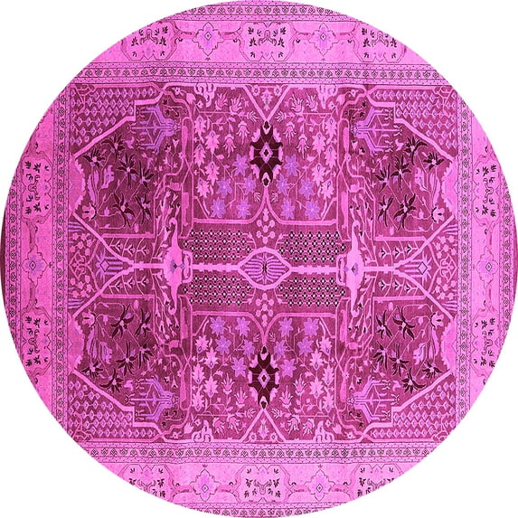 Ahgly Company Indoor Round Oriental Pink Industrial Area Rugs, 7' Round
