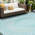 thumbnail image 6 of 6ft Round Water Resistant, Indoor Outdoor Rugs for Patios, Front Door Entry, Entryway, Deck, Porch, Balcony | Outside Area Rug for Patio | Aqua, Floral | Size: 5'3'' Round, 6 of 6