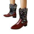 thumbnail image 4 of Mostsola Sequin Boots for Women Fashion Glitter Pointed Toe Western Boot Heel Pull on Booties, 4 of 7