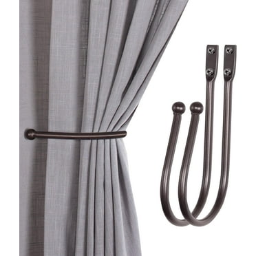 Deco Window 2 Pcs Curtain Holdback for Curtains Wall Mounted Metal Drapery Hook for Door Window Treatment-Ball (Silver Black)