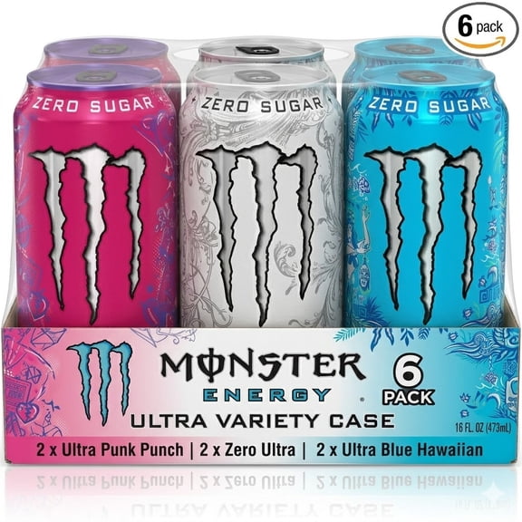 Monster Energy, Ultra VP, Zero Ultra, Ultra Blue Hawaiian, Ultra Punk Punch, Energy Drink, 16 fl oz, 6 Pack