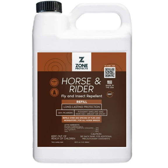 Zone Protects Horse & Rider Fly and Insect Repellent Gallon Refill; Picaridin Based to Repel 400 Fly Species; Light Fresh Scent, Masking Effect