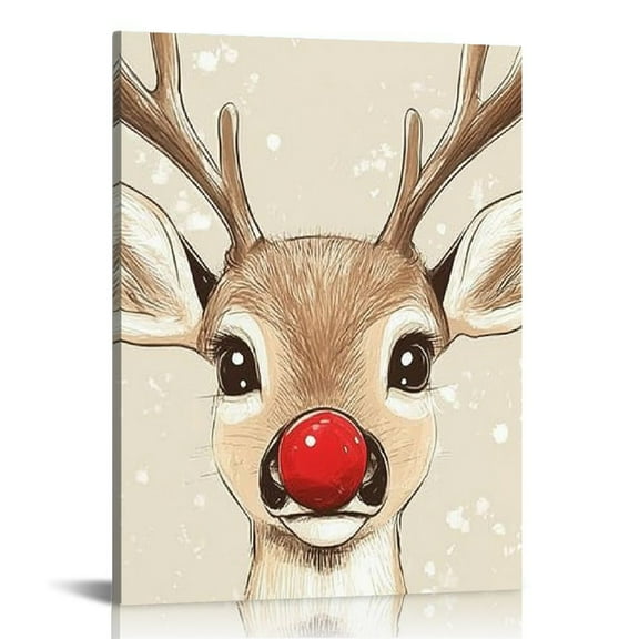 LHONGY Funky Red nosed reindeer in the snow Posters christmas Room Aesthetic canvas Wall Art Funny winter Christmas elk Prints Painting For 12x16 in