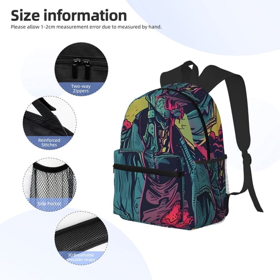 Gukieu Neon Zombie Skull Print Backpack, Waterproof Backpack with Adjustable Shoulder Straps, Suitable for Campus, Business, Travel, Unisex