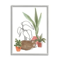 Stupell Industries Sleeping Cat Indoor Pet Terracotta Plants Big Palms, 16 x 20, Design by June Erica Vess