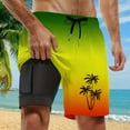 thumbnail image 2 of Swim Trunk For Men's Gradient Blue Coconut Tree Quick Dry 2 In 1 Bathing Suit Swimming Board Shorts Mesh Lining Yellow L, 2 of 4