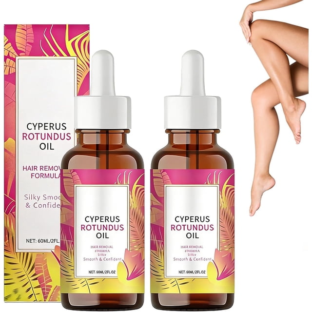 Yanonmyfd Aceite Natural de Cyperus Rotundus para Depilación, Removedor de Vello Corporal sin Irritación, Hidratante para Piernas, Brazos y Axilas, Reduce el Rebrote, 60ml (2pcs)