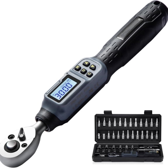 Digital Torque Wrench, 1.1-22.1 Ft-lbs/1.5-30 Nm, 1/4'' Drive Inch Pound Torque Wrench with Buzzer & LED Indicator, Electronic Wrench Set with Bits & Sockets for Gunsmithing Bike Motorcycle