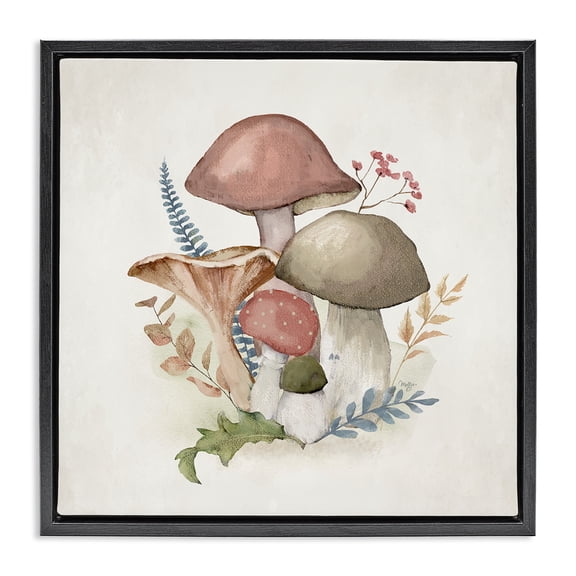 Stupell Industries Farmhouse Pink Blooming Mushrooms Black Floating Frame Canvas Art, 18 x 18, by Mollie B.