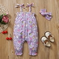 thumbnail image 3 of Newborn Baby Girls Outfits Onesies Bodysuit Round Neck Sleeveless Ice Cream Print Strap Jumpsuit + Headband 2PCS Clothes Set 3-6 Months,Purple, 3 of 7