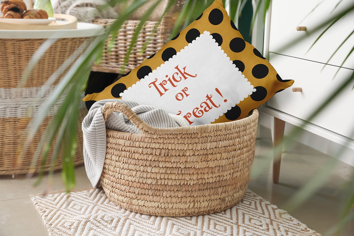 20" x 14" Simply Daisy Halloween Trick or Treat Dots Polyester Indoor/Outdoor Pillow, Golden Mustard Qty 1